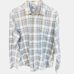 Back Bay Rowing Co. Shirt Mens Large Plaid Button Up Long Sleeve Blue Brown